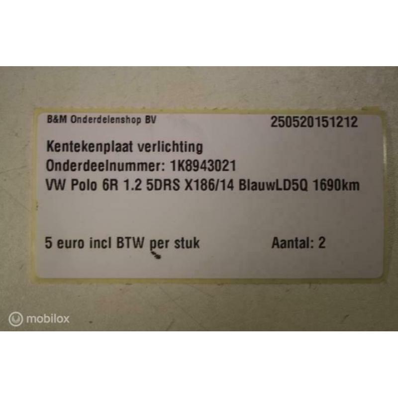 Kentekenplaat verlichting Volkswagen Polo 6R 1K8943021